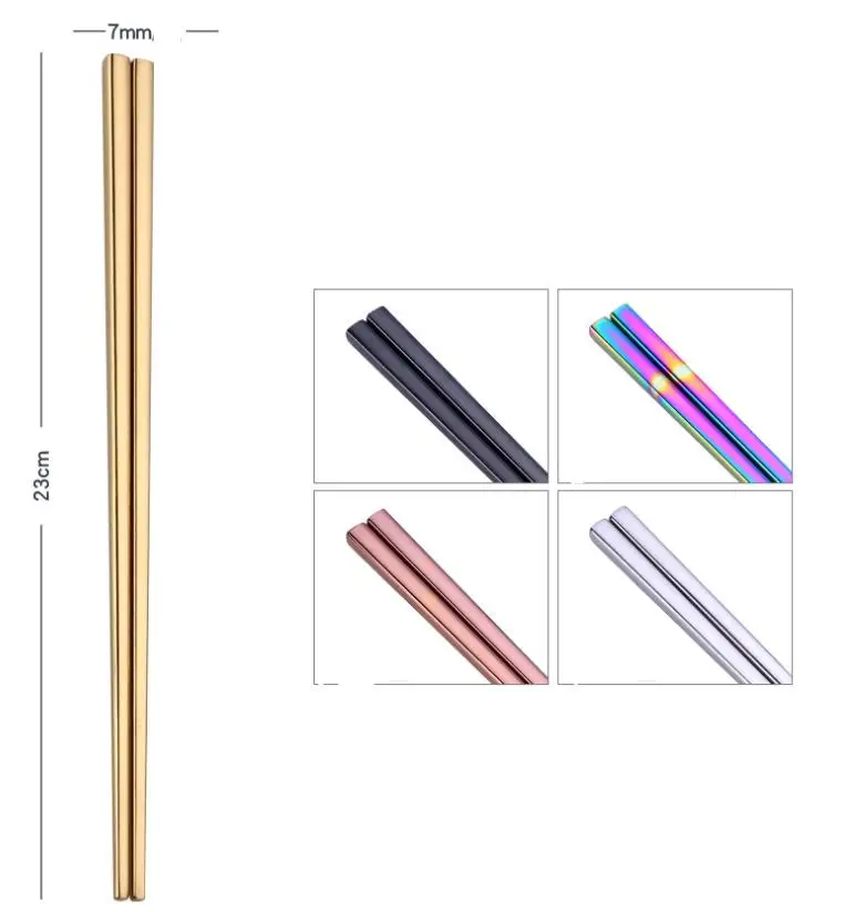 Glossy Titanium Plated Chopsticks Anti Scalding High-grade 304 Stainless Steel Rainbow Golden Black Square Chopsticks ni91