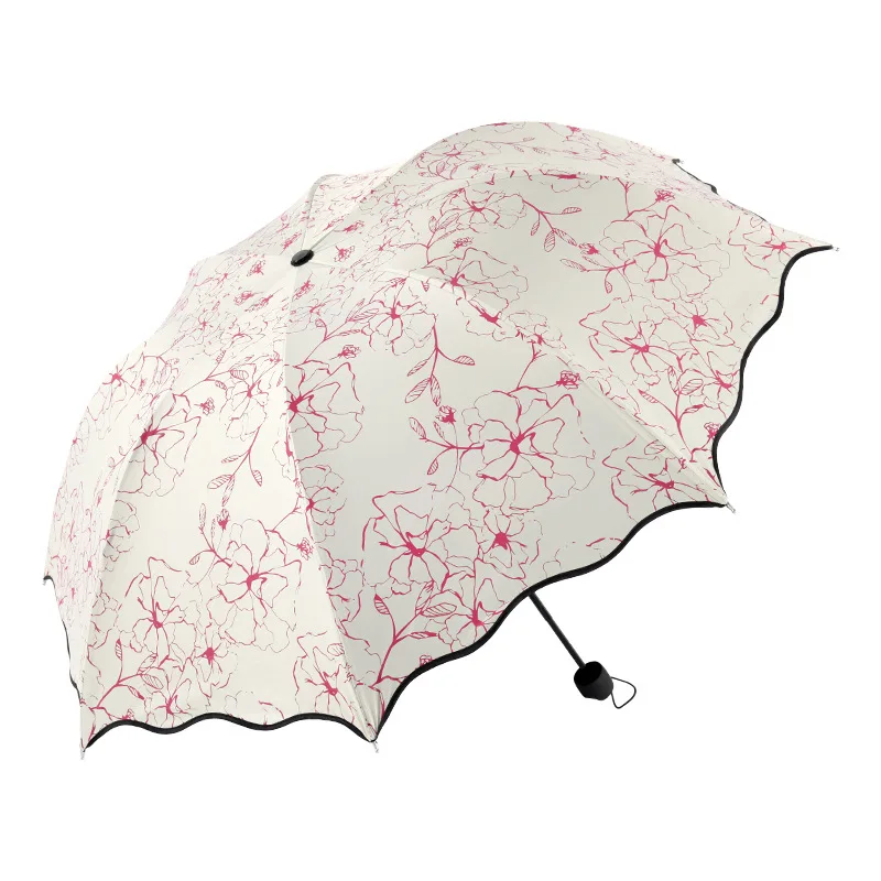 Panie słoneczny Parasol tri-fold składany Parasol ochrony przeciwsłonecznej winylu Parasol kreatywny Parasol nieautomatyczny Parasol na słońce i deszcz