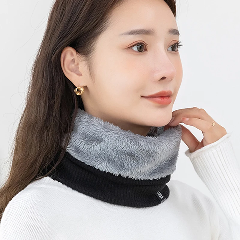남녀공용 단색 니트 풀오버 스카프, 겨울 기모 루프 넥스카프, 야외 사이클링 따뜻한 스카프