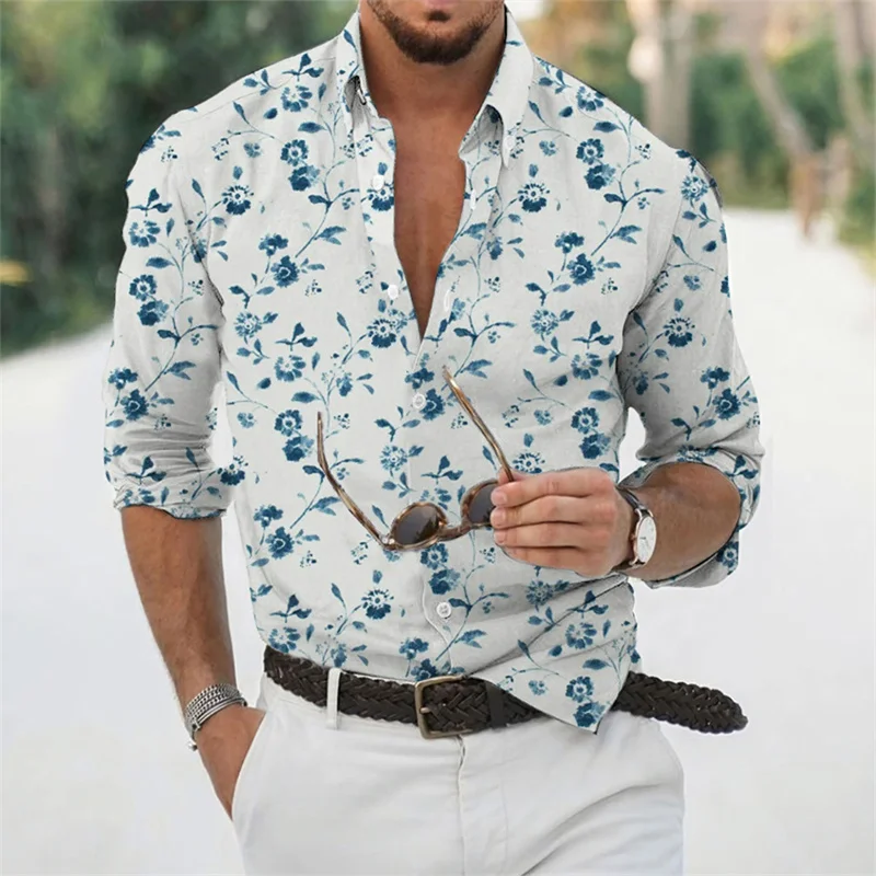 Tops florais macios de lapela rosa masculino, camisa confortável, alta qualidade, tamanho europeu, venda quente, nova moda, 2023