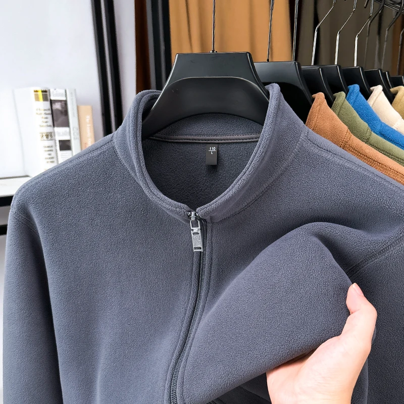 Double-Sided Fleece Stand-Collar Sweatshirt Men's Open-Shirt Jacket Casual Thickened Fleece Lined Autumn Winter Outdoor Clothing