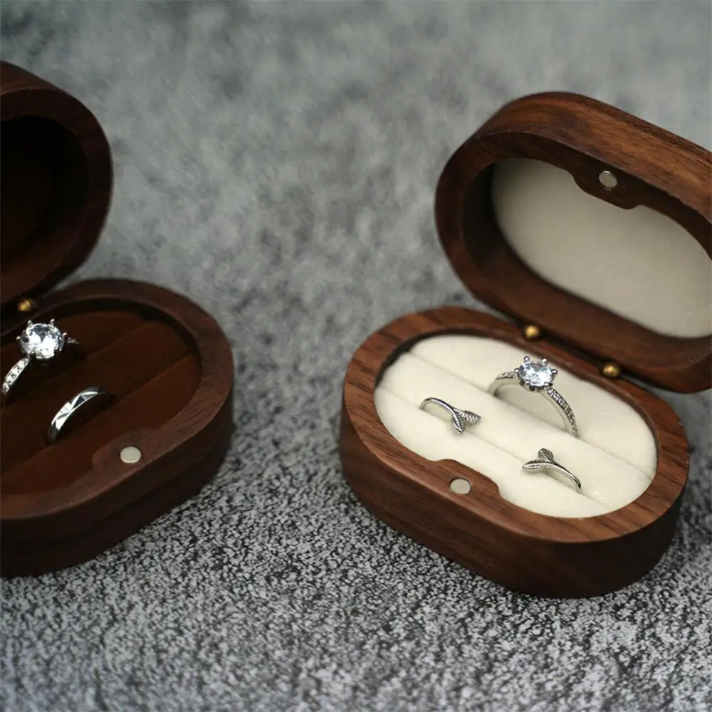 Caja de anillo de madera con tapa transparente, interior de terciopelo estuche de joyería, collar, anillo, perno prisionero, estuche de embalaje, caja de joyería portátil