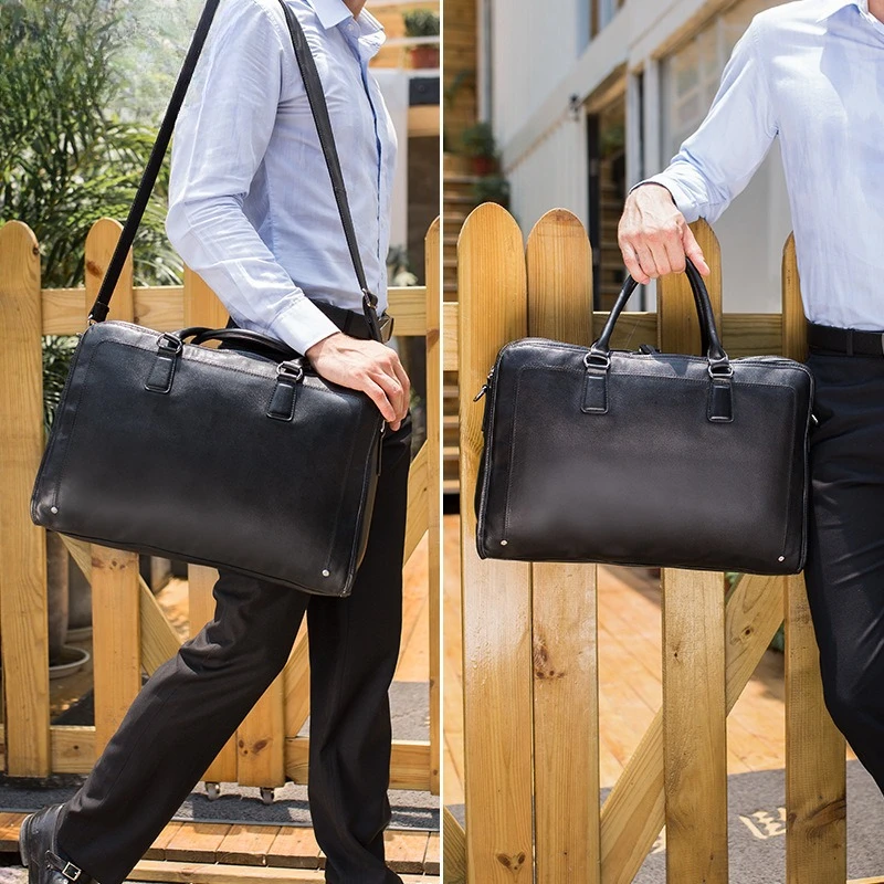 Мужской портфель из воловьей кожи, кожаная сумка, роскошная ретро 17-дюймовая сумка для ноутбука для мужчин, кожаная сумка через плечо Crazy Horse