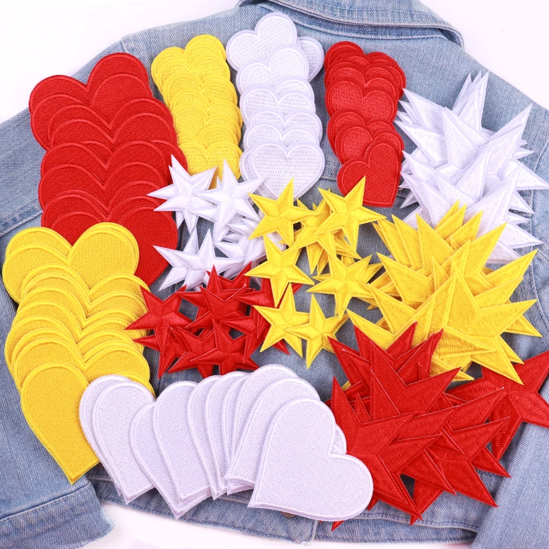 5-30PCS Cartoon Patch Embroidered Patch DIY Red White Yellow Star/Love Iron On Patches For Clothing Jackets Sewing Applique