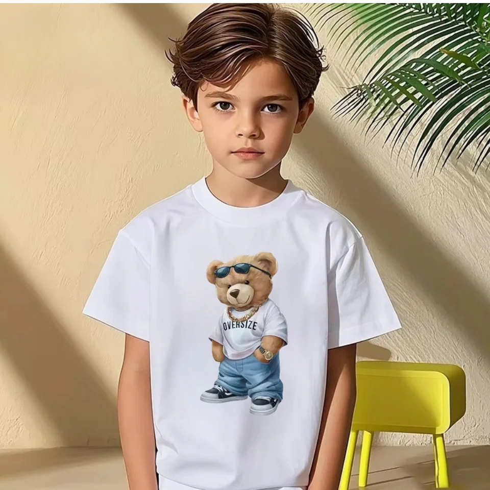

Cool Bear Graphic Print Baby Boys T-shirt Cotton Black Tops Tee 2025 New Summer Sport Cartoon Kids T Shirt Teen 6 8 10 12 Years