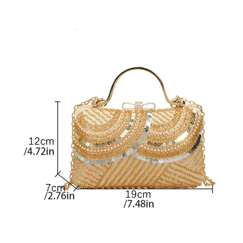 Metal Top Handle Evening Banquet Bag Shiny Rhinestone Ladies Clutch Bag Large Capacity Glitter Tassel Shoulder Bag Wedding