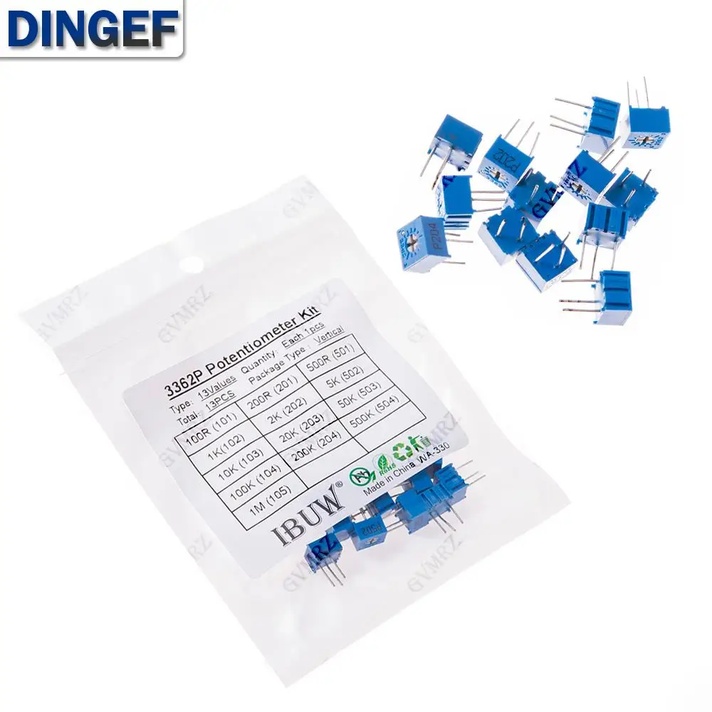 

13 шт. 3362P комплект потенциометра 13 значений 100R-1M 1k 10k переменный резистор для электронных проектов 100R 1M