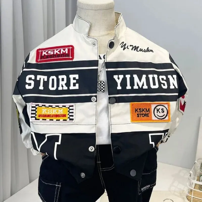 Kids Boy College Style Printed Baseball Jersey 2026 Spring And Autumn Trendy Jacket Stand Up Collar Baseball Jacket