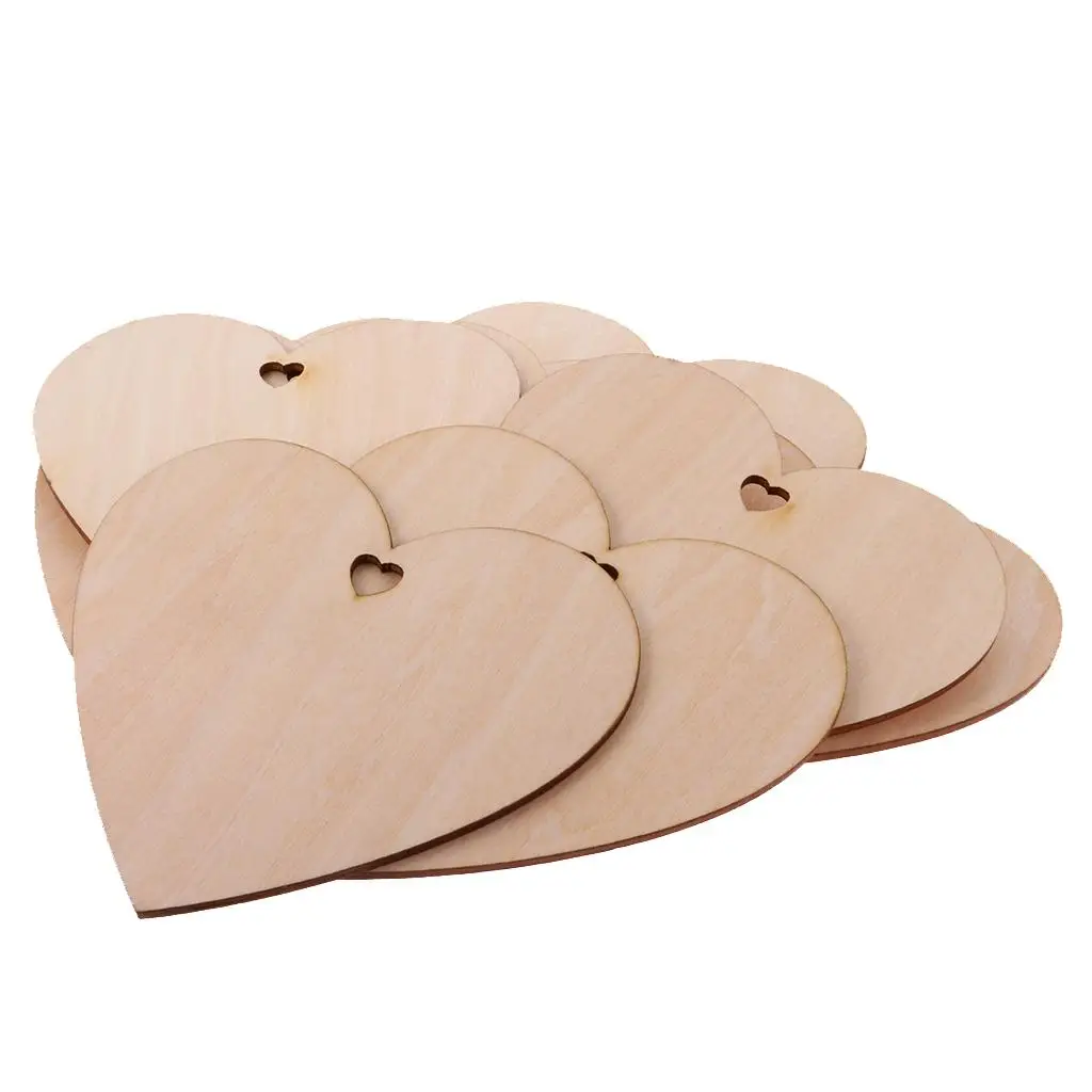 Wooden Heart Slices Blank Name Tags Wood Labels Pieces for Wedding DIY Projects Card Making