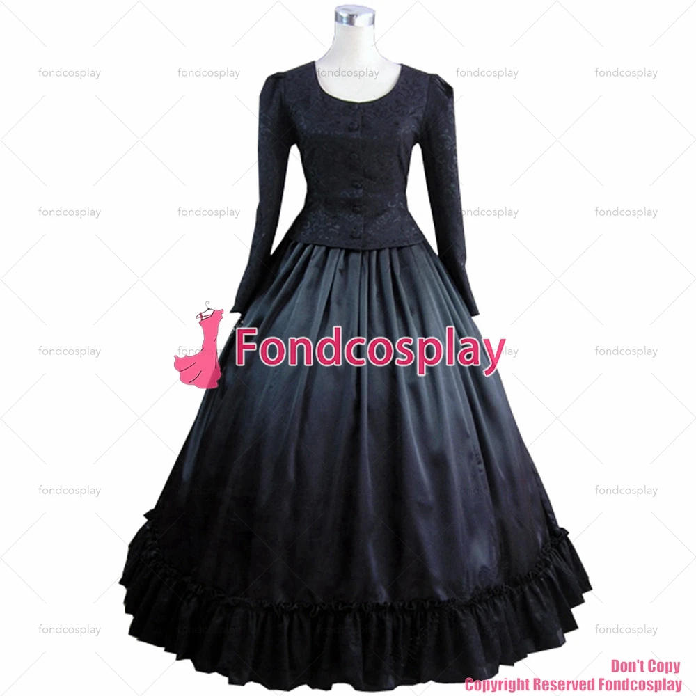 fondcosplay Gothic Lolita Punk Medieval Gown Black Ball Long Evening black satin Jacket skirt CD/TV[CK1387]