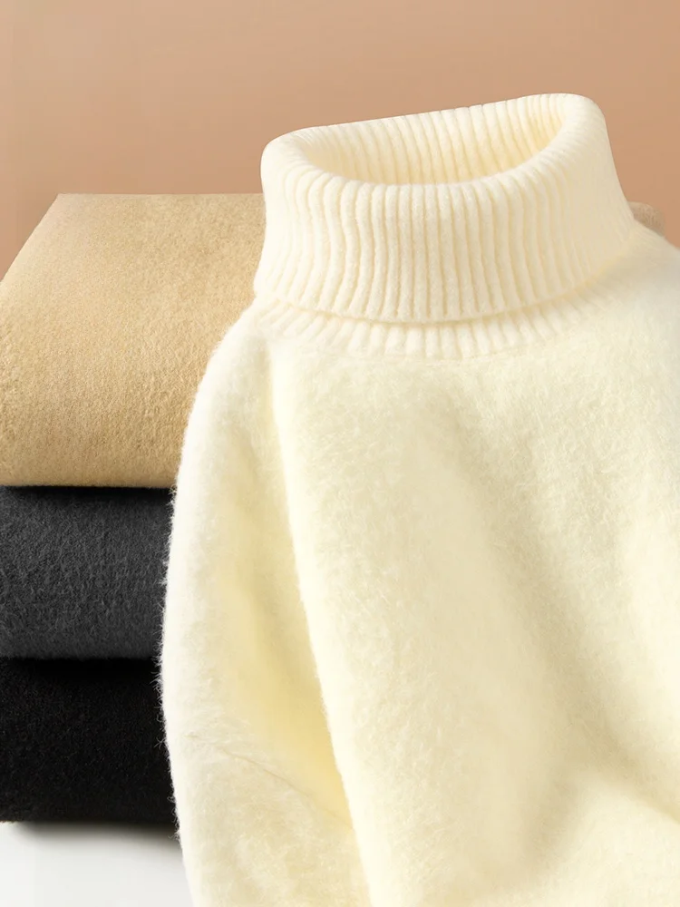 

Men's Thiened High Collar One-Piece Fce Knitwear Soft Winter Casual Sle Long Sve Full-Body Warm Sweater