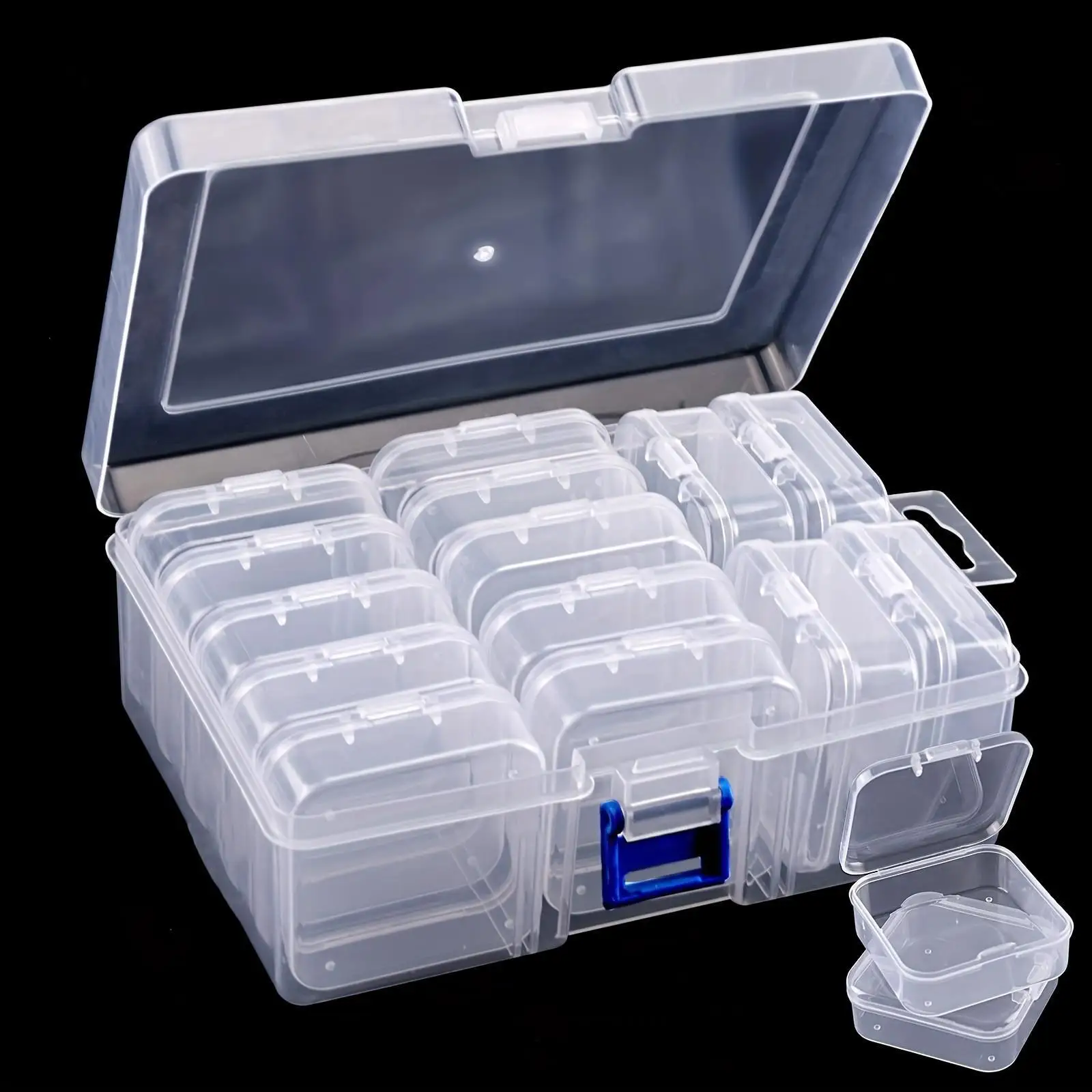 14pcs Transparent Bead Storage Box Set, Clear Plastic Craft Organizer for Earrings and Small Jewelry, Multi-Purpose Container