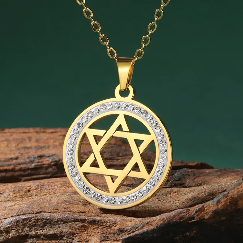 Dawapara Fashion Zircon Star of David Necklace Tree of Life Hexagram Star Pendant Stainless Steel Women Jewelry