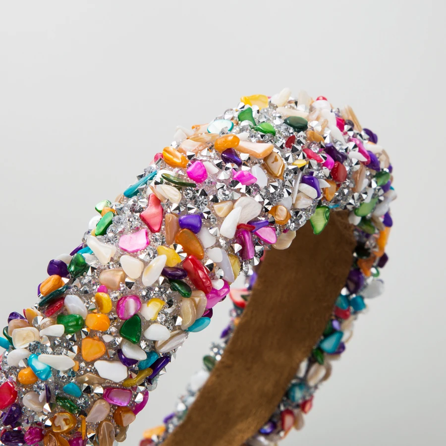 Cross Border New Exaggerated Baroque Style Rainbow Crystal Candy Sponge Wide Edge Fashionable Headband Accessories Wholesale