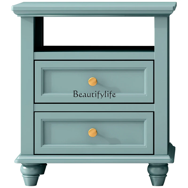 

*Light luxury American bedside storage cabinet Bedroom European light luxury solid wood double pumping bedside table