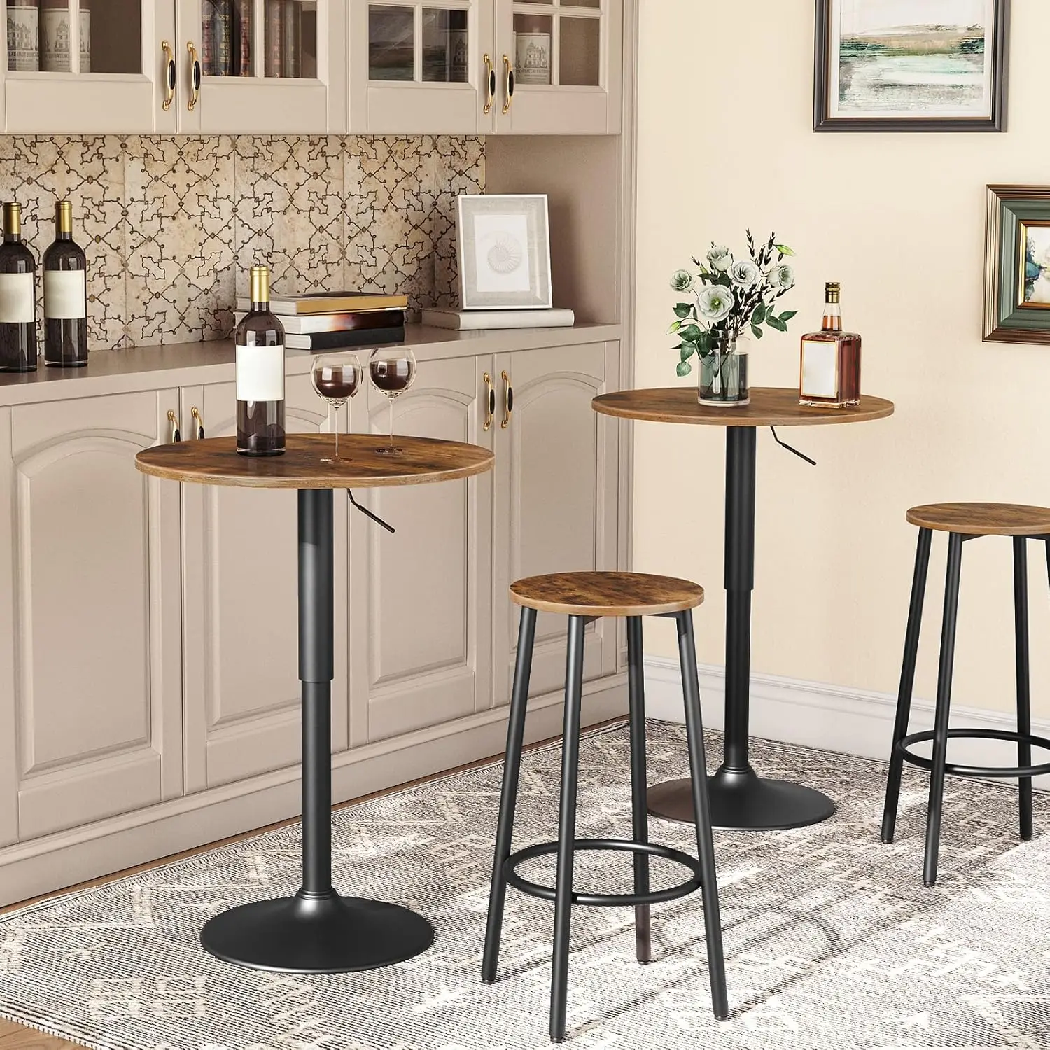 Bar Stools, Set of 2 Bar Chairs, Kitchen Round Height Stools with Footrest, Breakfast Bar Stools, Sturdy Steel Frame, for