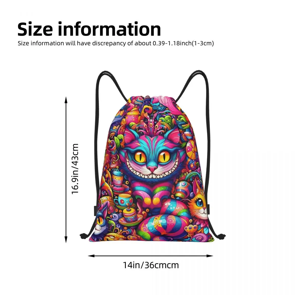 مخصص أليس في بلاد العجائب الرباط حقيبة الرجال النساء طوي رياضة الرياضة Sackpack مضحك Cheshires القط التسوق تخزين الظهر #4