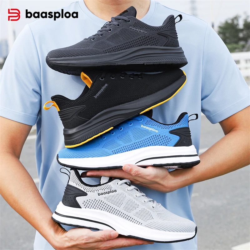 

Baasploa Running Shoes Men's New Casual Lightweight Designer Mesh Sneakers Male Outdoor Breathable Lace-Up Sports Walking Shoes
