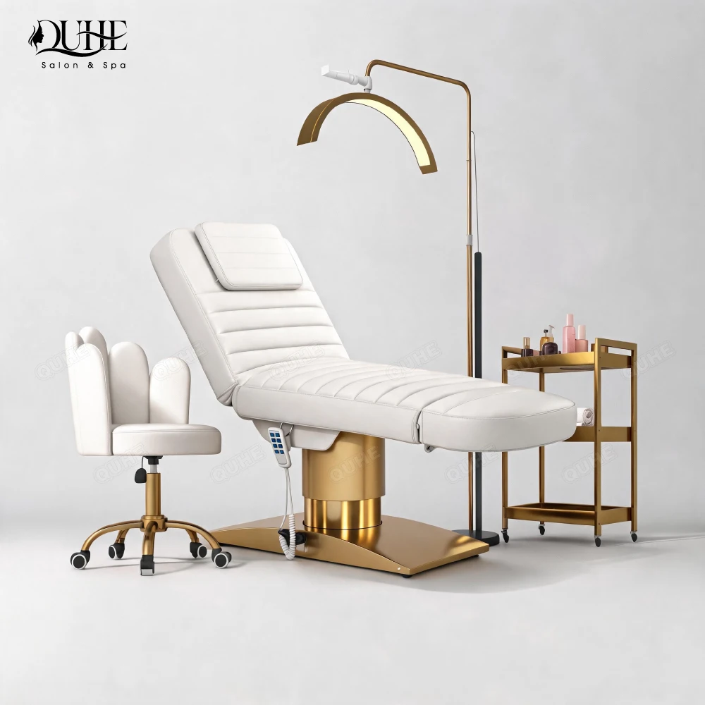Luxury Salon Furniture Electric Beauty Chair Plush Heating Function 3 Motor Reclining Facial Lash Tattoo Salon Spa Bed