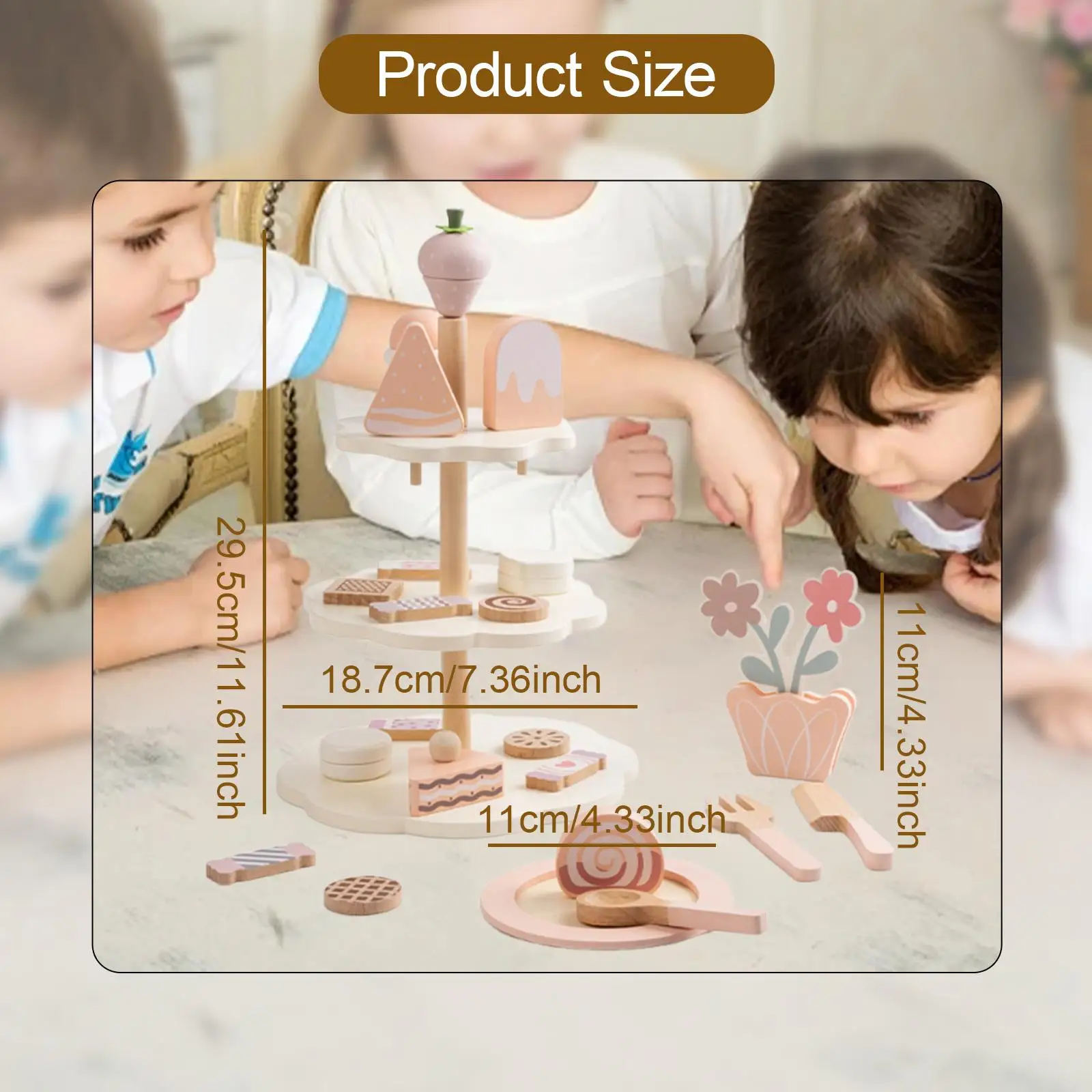 Ensemble de fête à thé en bois, jeu interactif avec support à cupcakes et desserts alimentaires, accessoires de cuisine pour petites filles et enfants