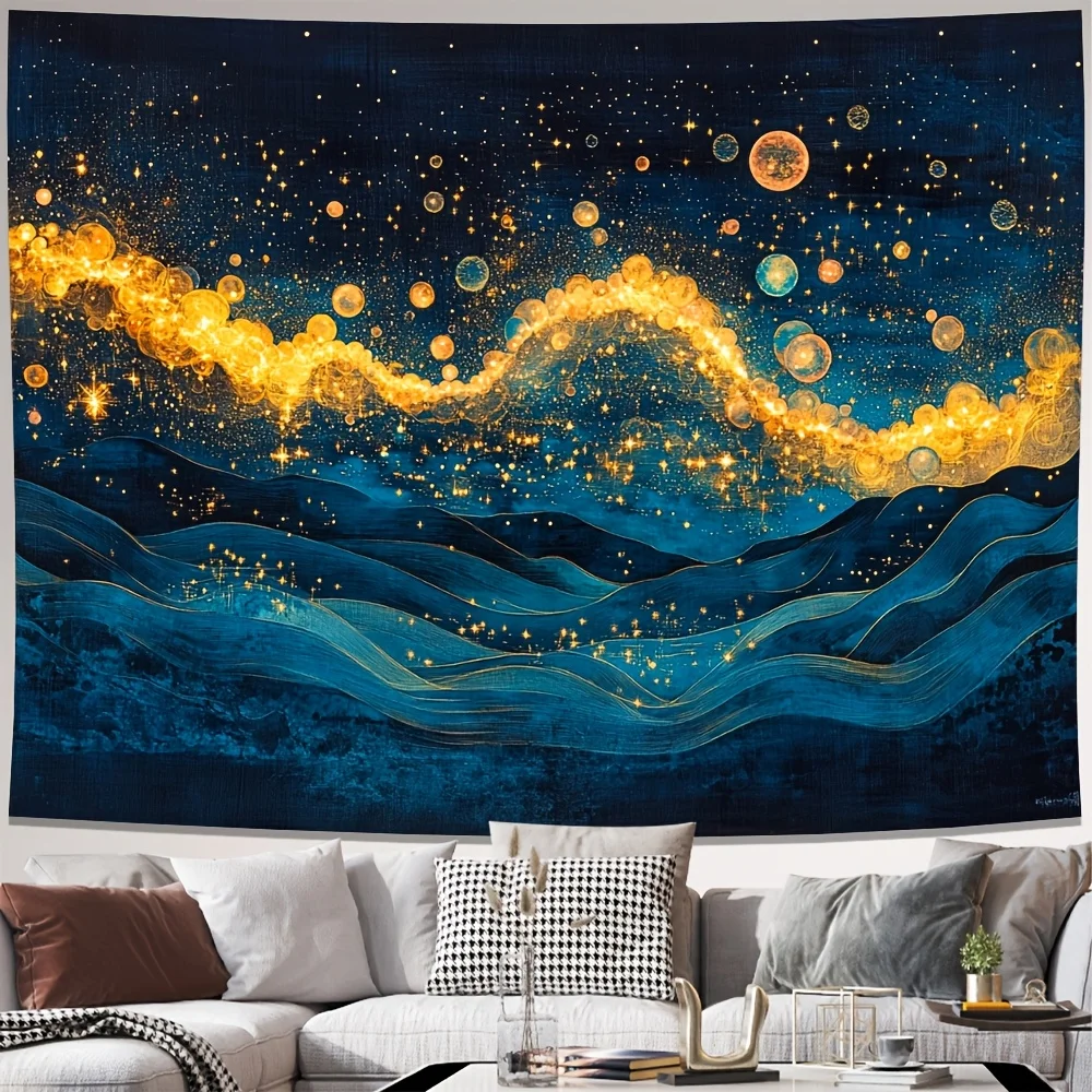 1 шт. гобелен со звездным небом и волнистым узором, полиэфирная ткань, можно стирать в машине, подходит для украшения спальни и гостиной 1 шт. гобелен со звездным небом и волнистым узором, полиэфирная ткань, можно стирать в машине, подходит для украшения спальни и гостиной