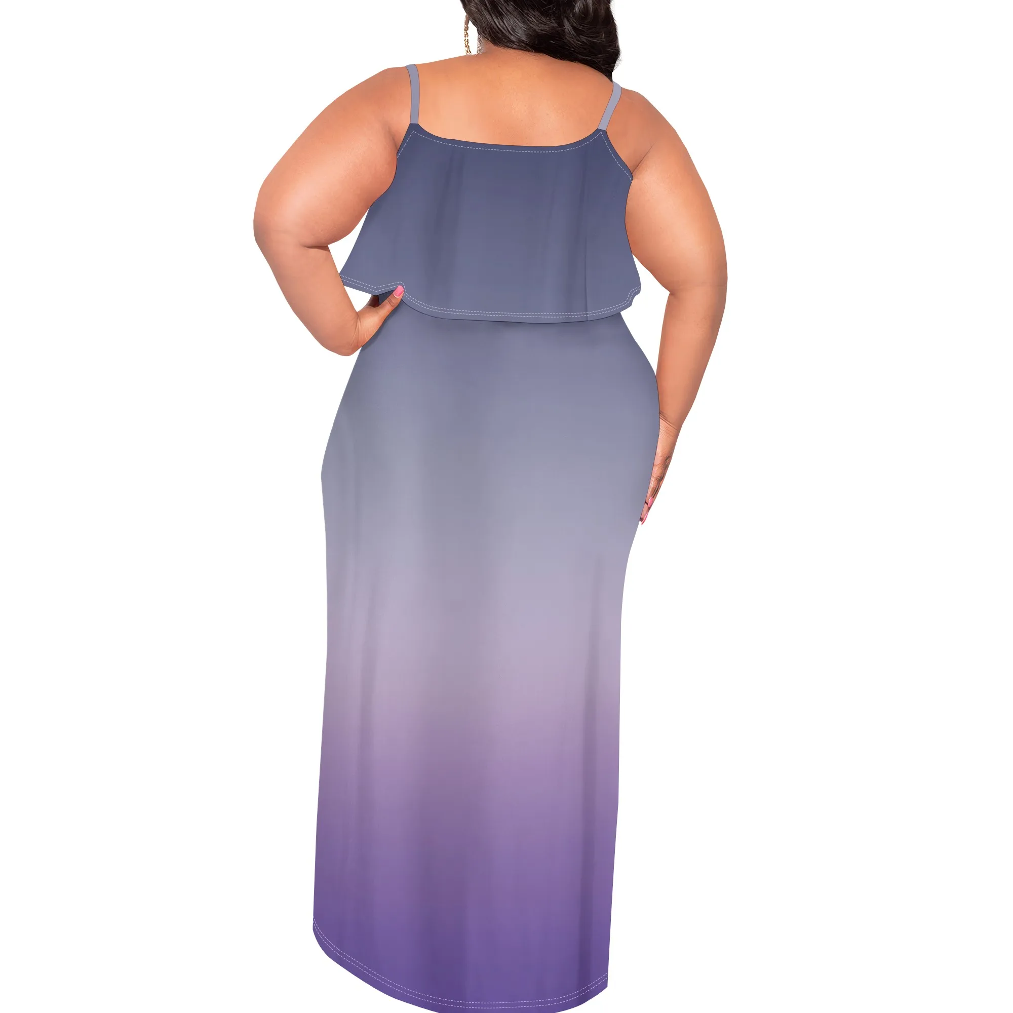 Plus Size Summer Maxi Dress for Curvy Women Spaghetti Strap Casual Loose Sleeveless Solid Color Gradient Flowy Tiered Dress