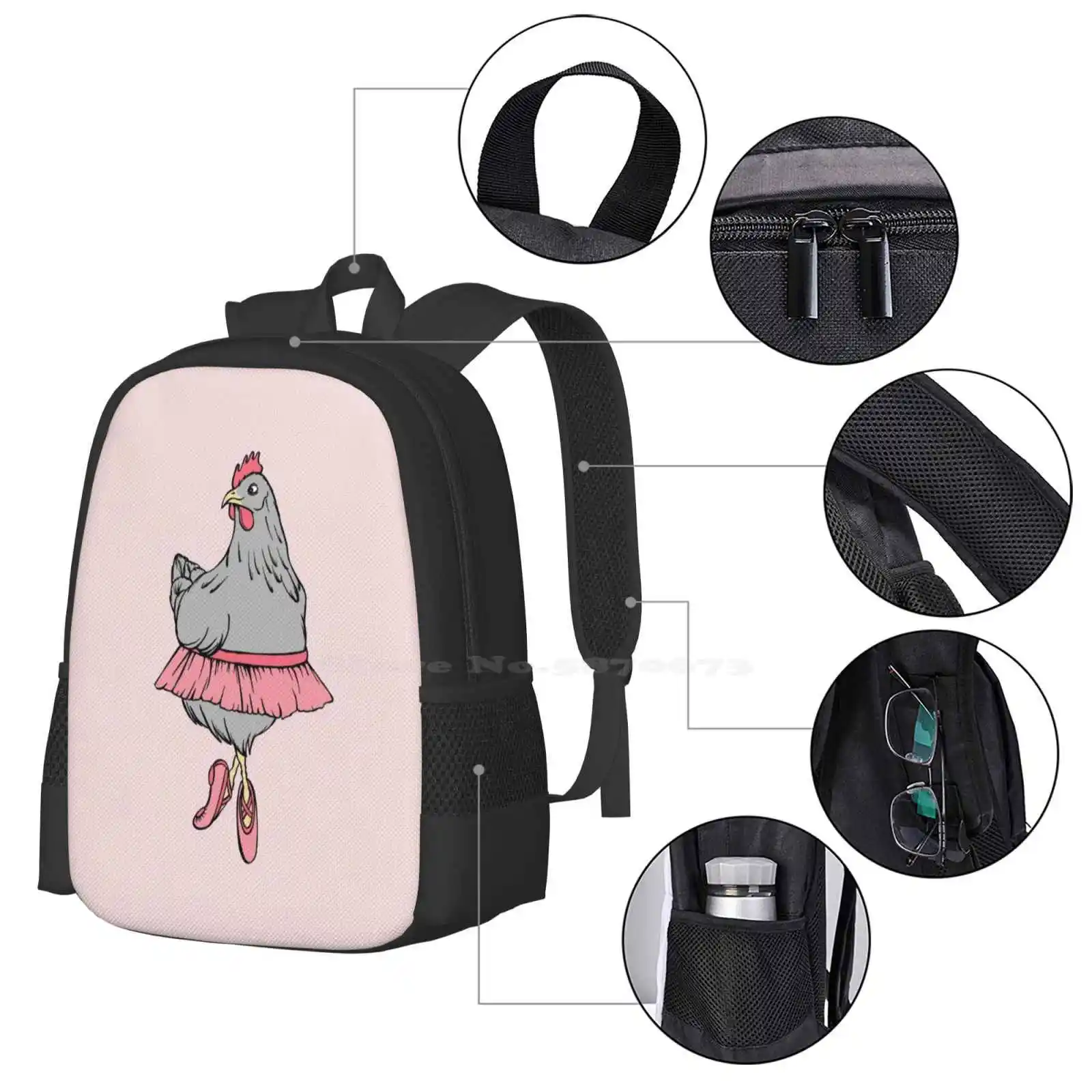 Ballerine jetable! Sac à dos jetable pour ordinateur portable de voyage, sac d'école, ballerine de poule, conception de modèle de mode