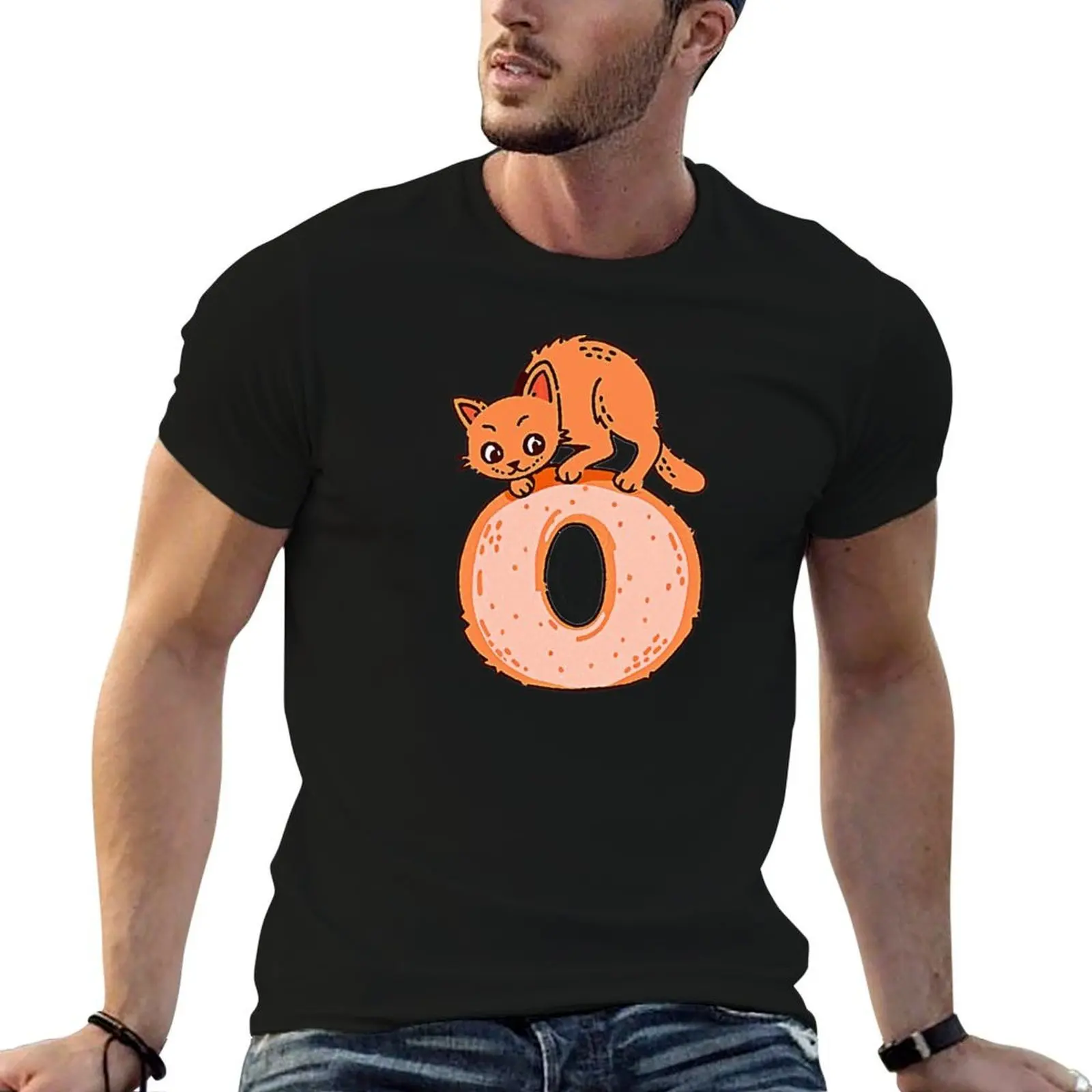 cat on letter O T-Shirt blacks football t shirt outfits for men