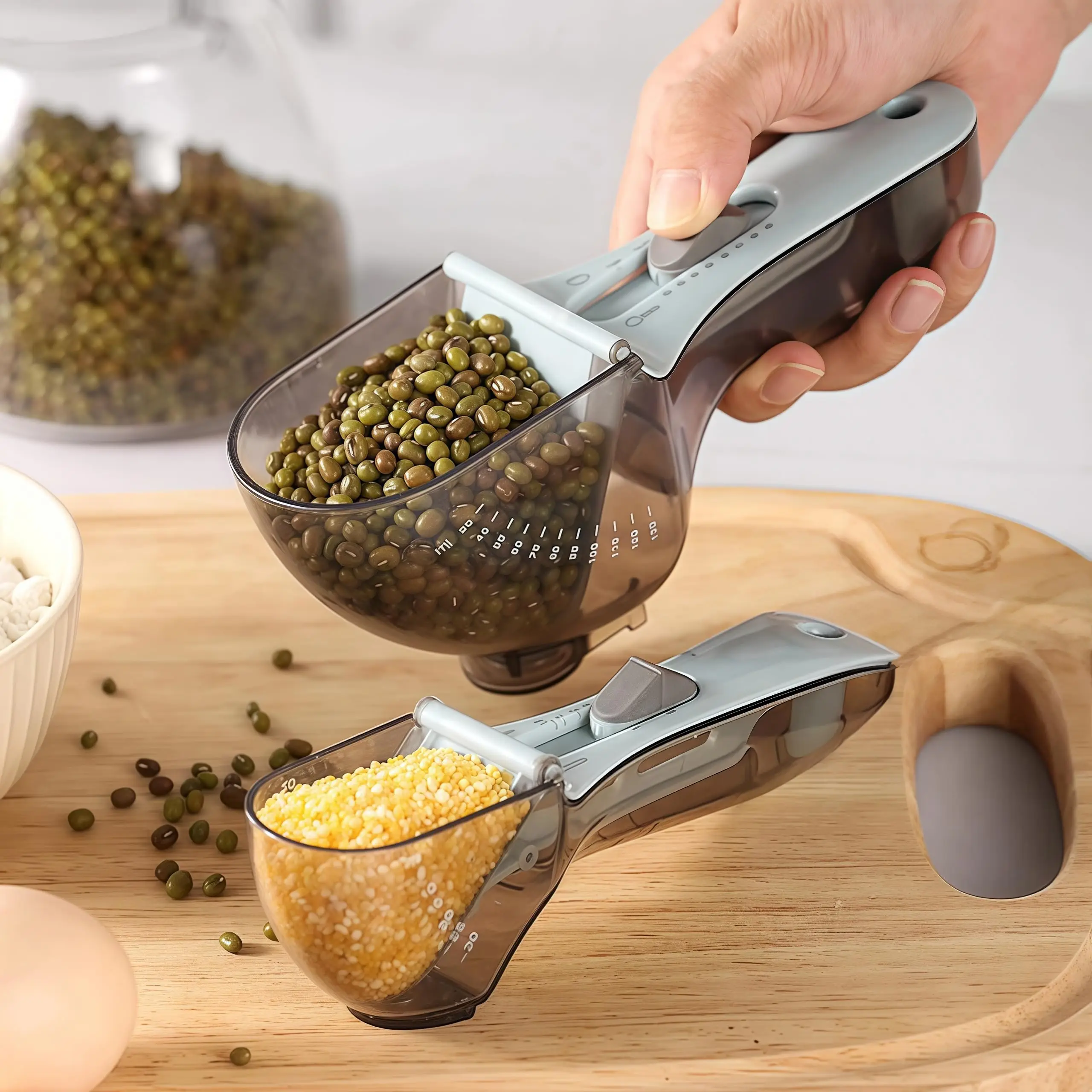 2 PC/Set Adjustable Measuring Spoon All-in-One Multi-Unit Baking Tool Food-Grade Plastic Dishwasher Safe for Coffee Pet Food