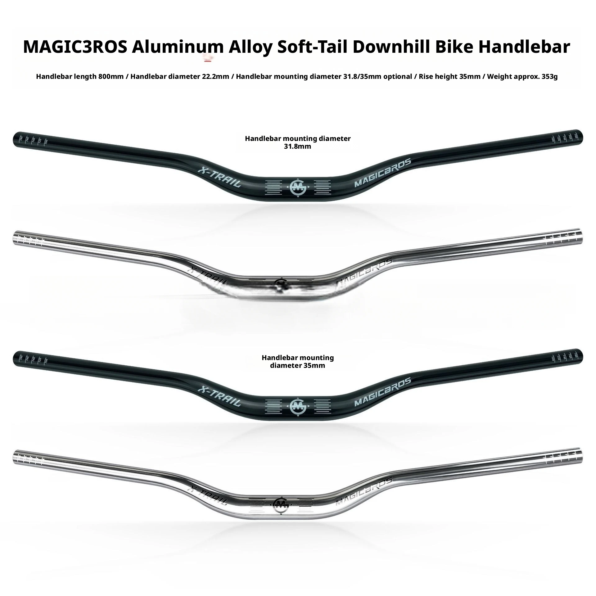 Fahrradlenker 780mm 31,8/35mm Aluminiumlegierung Ergonomisches Design Mountainbike MTB Lenker für Fahrradzubehör