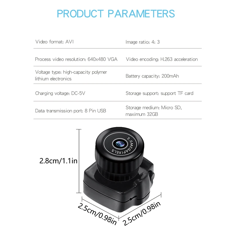 소형 카메라 HD 비디오 오디오 녹음기 자동차 스포츠 마이크로 캠 웹캠, 마이크 Y2000 캠코더, 소형 DV DVR 보안 보모