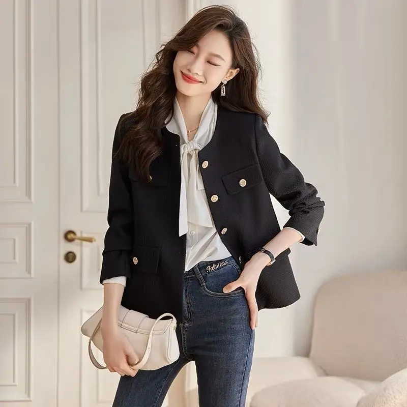 

2024 Women's Spring Autumn New Short O-neck Coats Female Solid Color Loose Overcoats Ladies Long Sleeve Buttons Jackets Q135