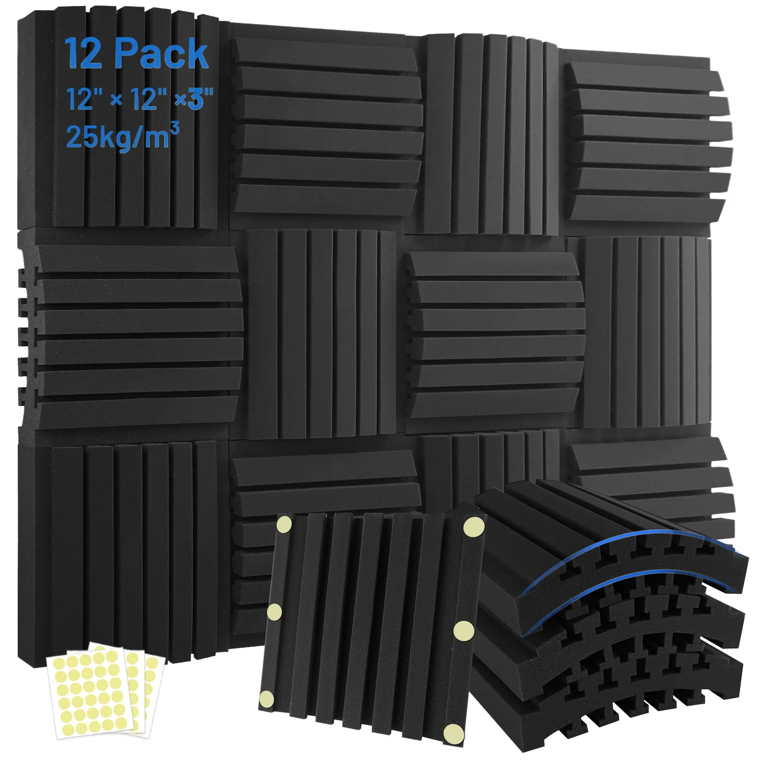 

Focusound Studio Acoustic Soundproof Foam Panels 12pcs Sound Insulation Treatment Acoustic Sponge Curved Acoustic Foam 25kg/m³