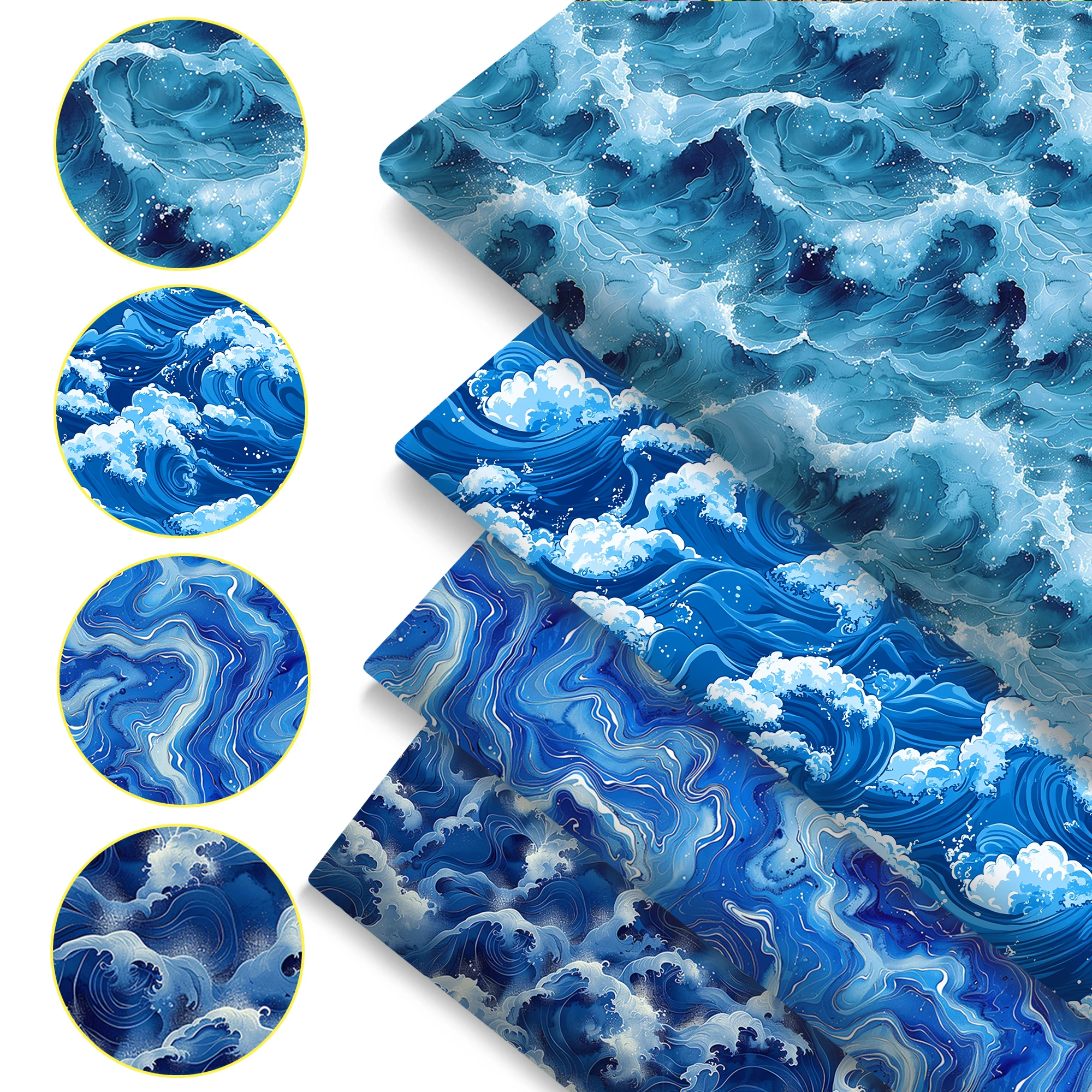 4pcs/set (50x45cm 19.69*17.71in)  Wave Chevron Blue Series Print Precut Quilting Fabric Fat Quarter Fabric Bundle Polyester