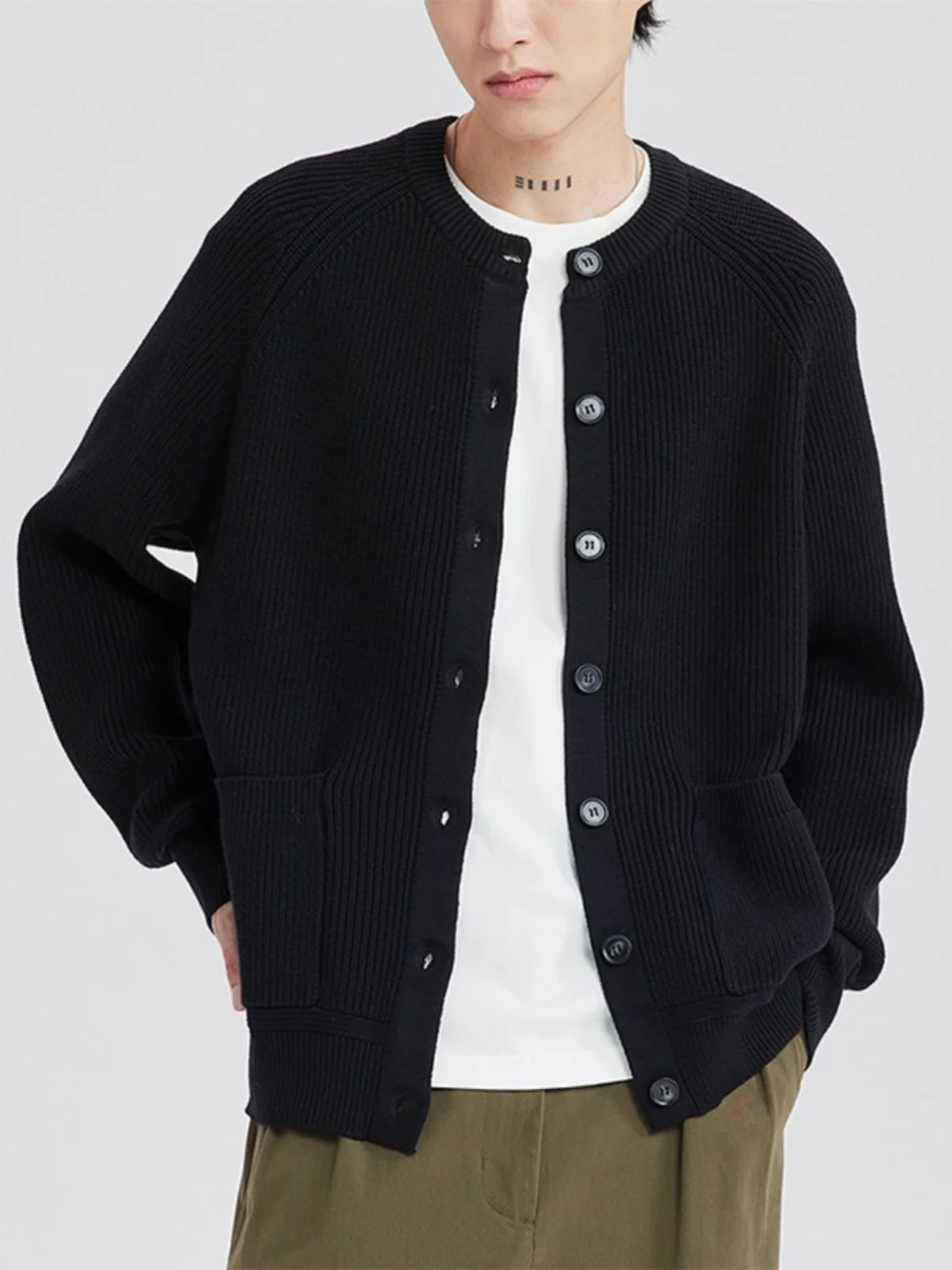 

Мужской открытый кардиган, трикотаж, свободный круглый повседневный модный свитер Bla, осенняя модная верхняя одежда, удобный ленивый слей