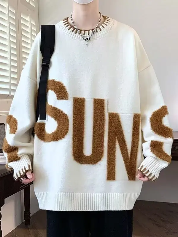 

Teenage Knitted Sweater Men's Thi Warm Base Layer irt Trendy Autumn Winter New Sle Middle School Student Casual Wear