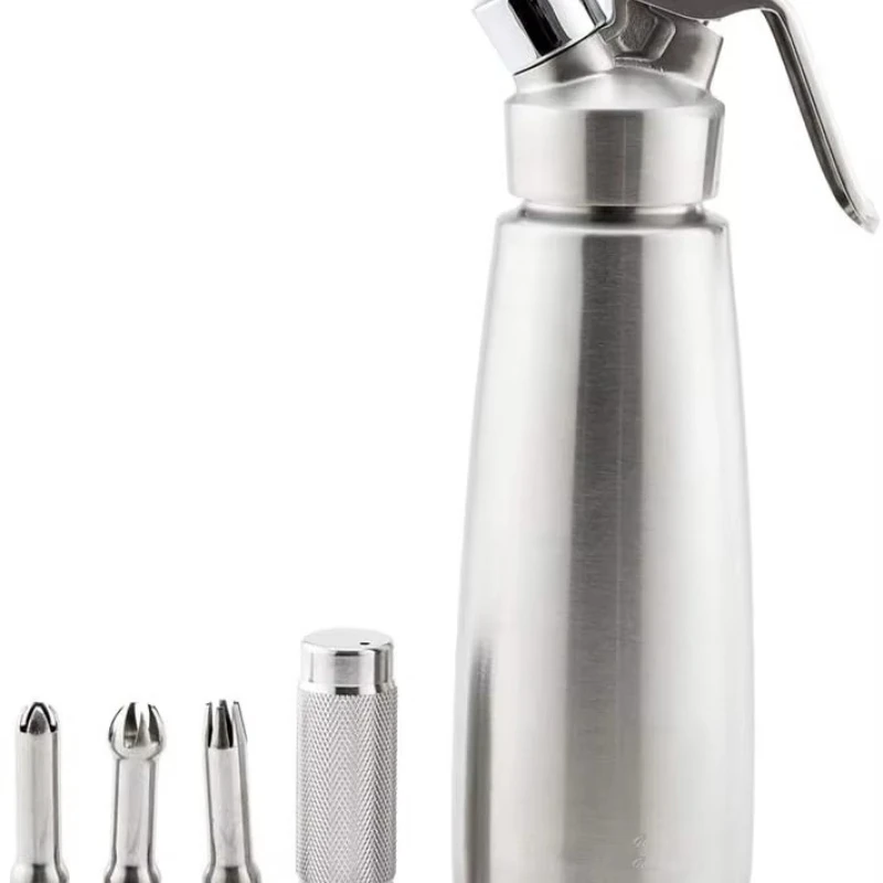 

Professional Stainless Steel Whipped Cream Dispenser with 3 Decorating Tips Kitchen Dessert Tools Metal Whistler