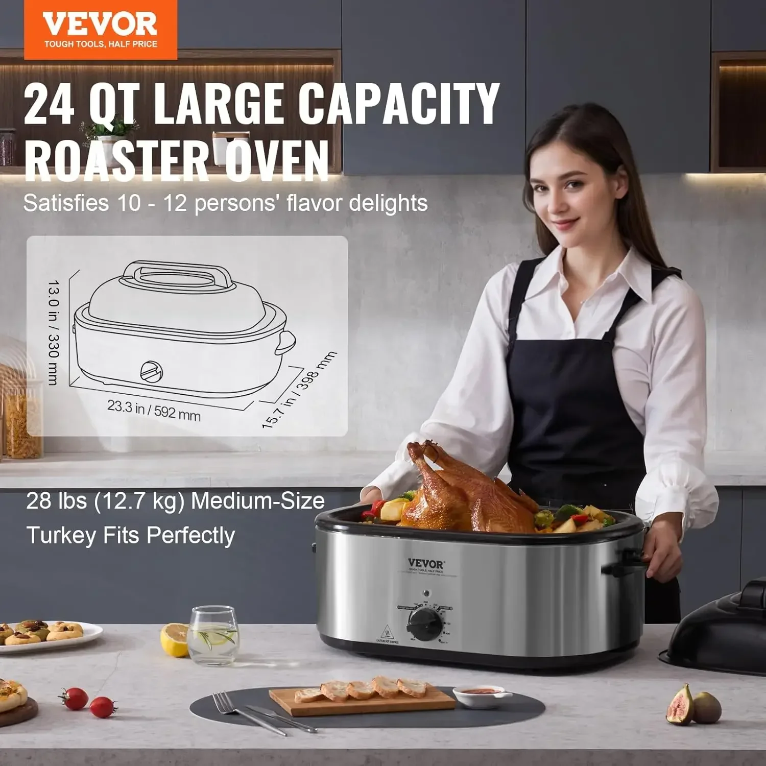 Electric Roaster Oven, 24 QT Turkey Roaster Oven with Self-Basting Lid, 1450W Roaster Oven with Defrost & Warm Function