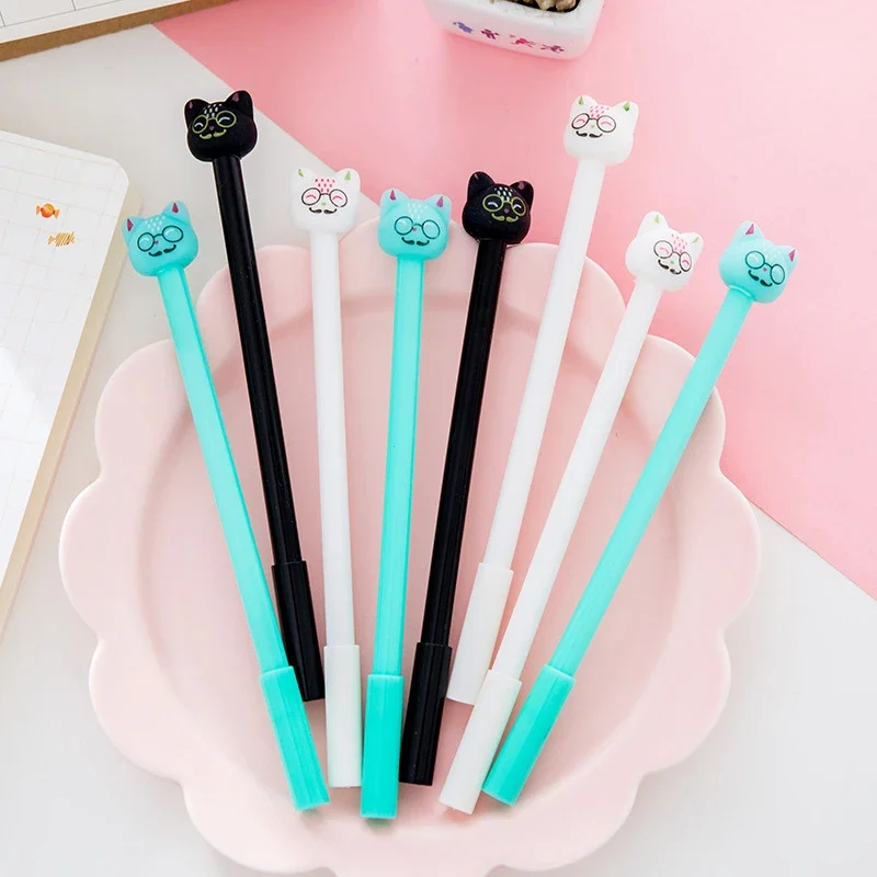 DL Cute kitty student stationery glasses easy to eliminate the friction carbon black neutral pen erasable pen office supplies