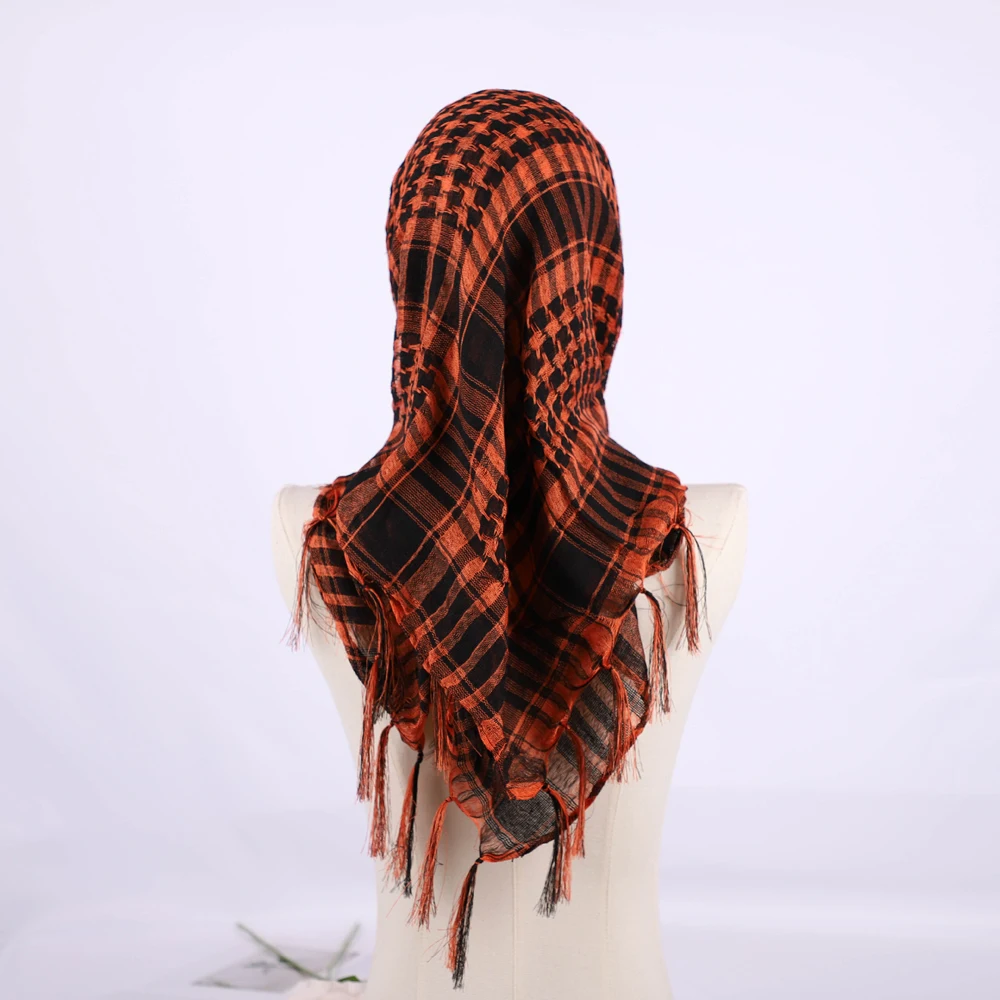 RIMAIRE Grid Pattern Cotton Muslim Hijab with Tassels Lightweight and Soft Scarf 14 Color Square Headscarf Fashion Women Turban