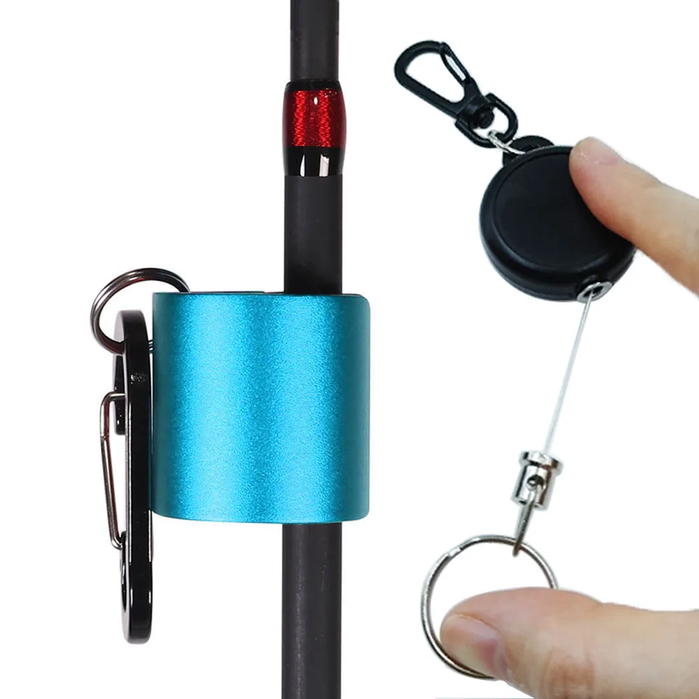 1 Kit Wearable Fishing Rod Clip with Zinger Retractor Portable Hand-free Fly Fishing Pole Holder with Keychain