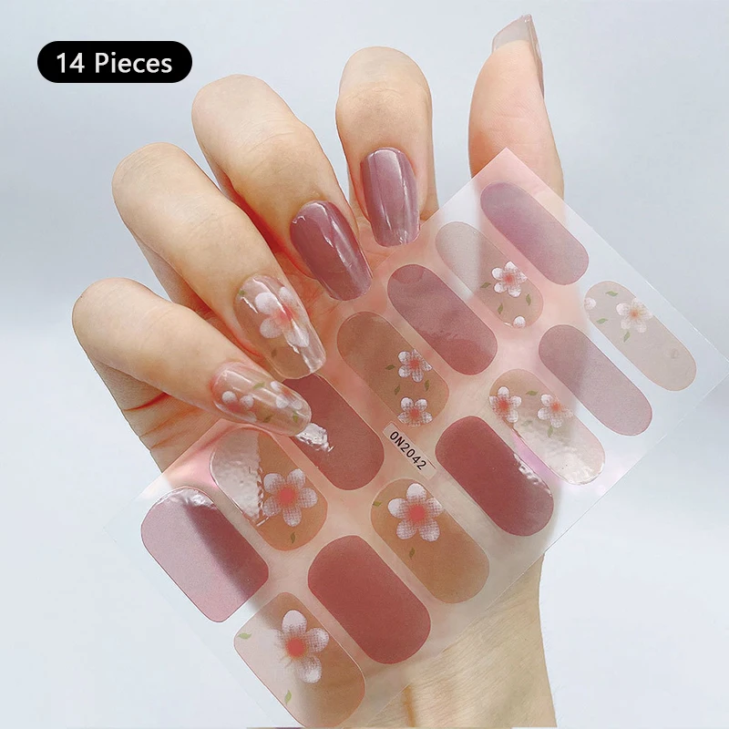 Gradiënt Full Cover Nail Wraps Sticker Gelei Rood Roze Blush Sliders Langdurige Pers Op Patch Strip Zelfklevende Bloem Nagel Sticker