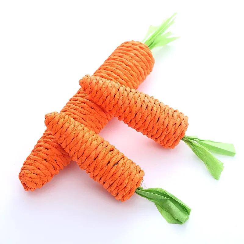 Cat Toy Carrot Sound Pet Products Bite Resistant Paper Rope Scratcher Clean Teeth Interactive Play Carrot Chew Toy for