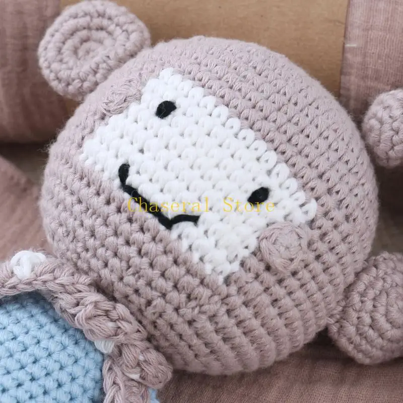 E7CE Crochet Monkey Pacifier Clip Baby Rattle Teether Handbell Newborn Birth Gift Box