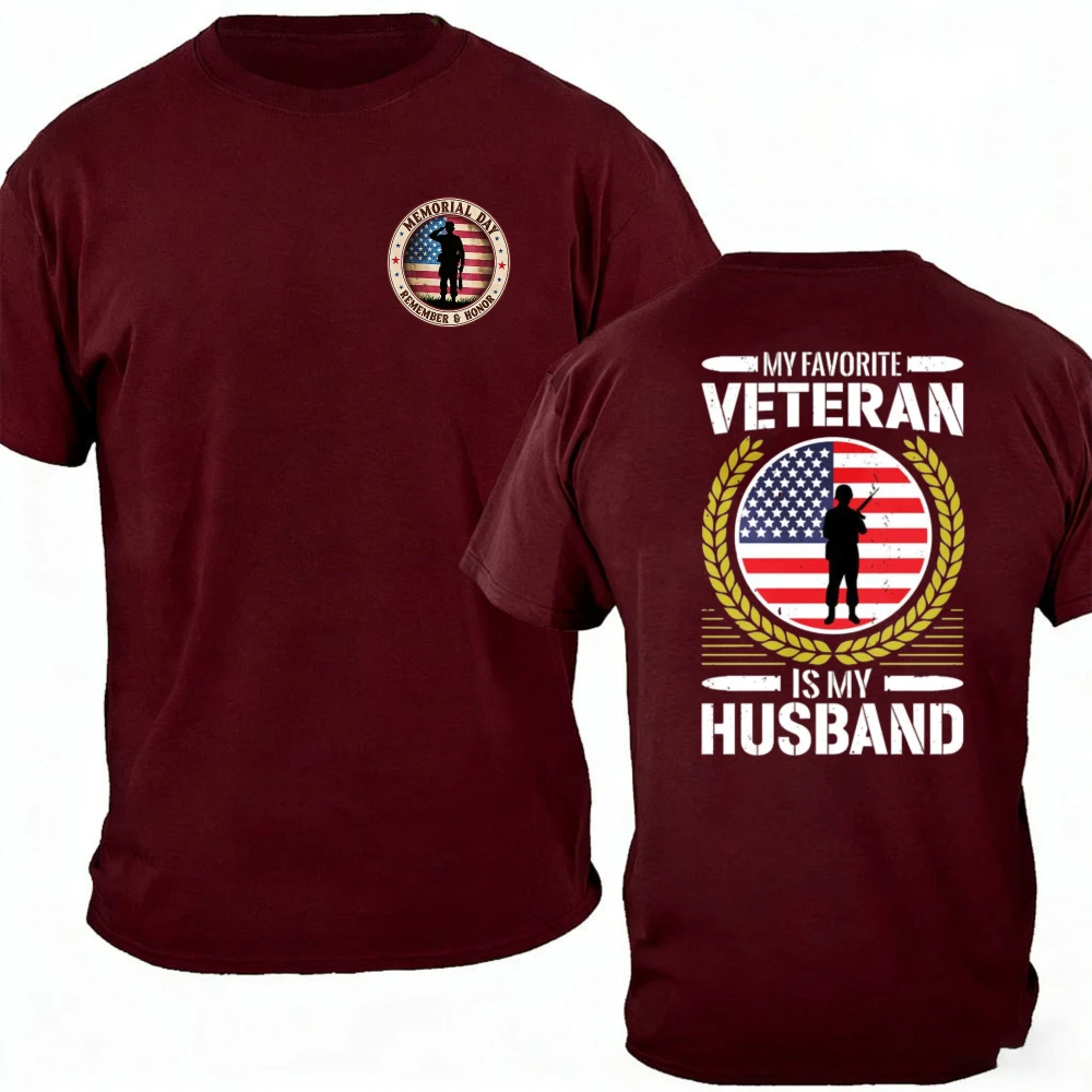 Favorite Veteran Is My Husband T-shirts Military Family Memorial Day American Flag Graphic Tee Patriotic Spouse Streetwear