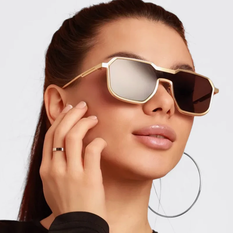 New Irregular One-piece Sunglasses - Metallic Outdoor Retro Driving Glasses 410