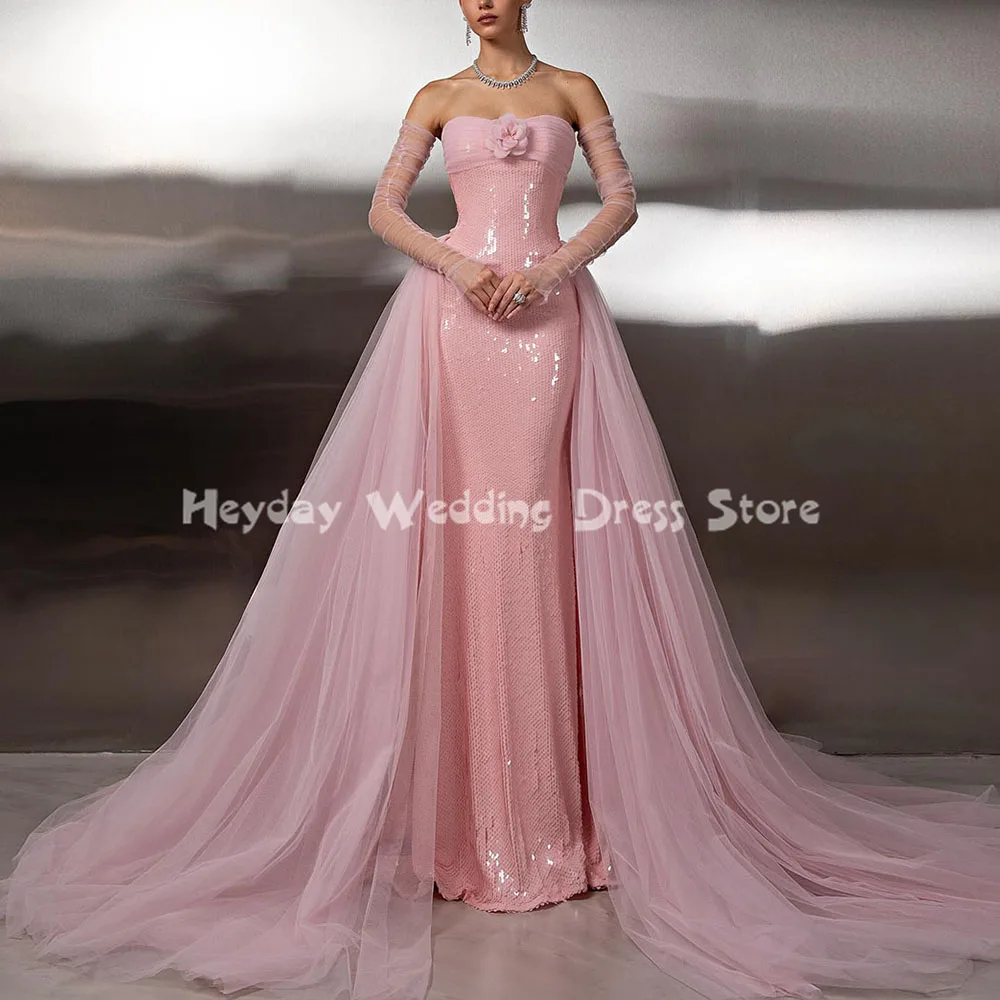 

Heyday Women's Strapless Sequins Mermaid Customized Evening Dresses Sleeveless With Tulle Train Floor-Length Elegant Dress 2025
