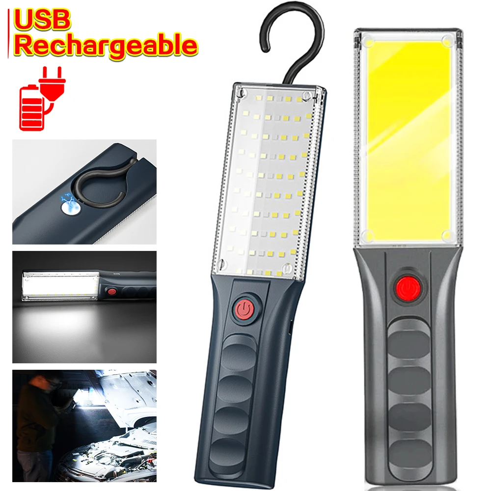 

USB Rechargeable LED Flashlight Outdoor Work Light with Hook Portable Magnetic Car Repair Light Waterproof Camping Tent Lanterns