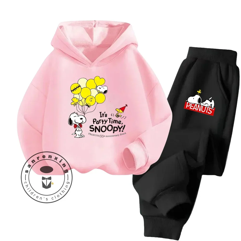 Snoopy Spring & Autumn Kids Boys & Girls Hoodie Pants Set Cartoon Snoopy Print Cute Casual Kids Clothing Set Sweatshirt Casual