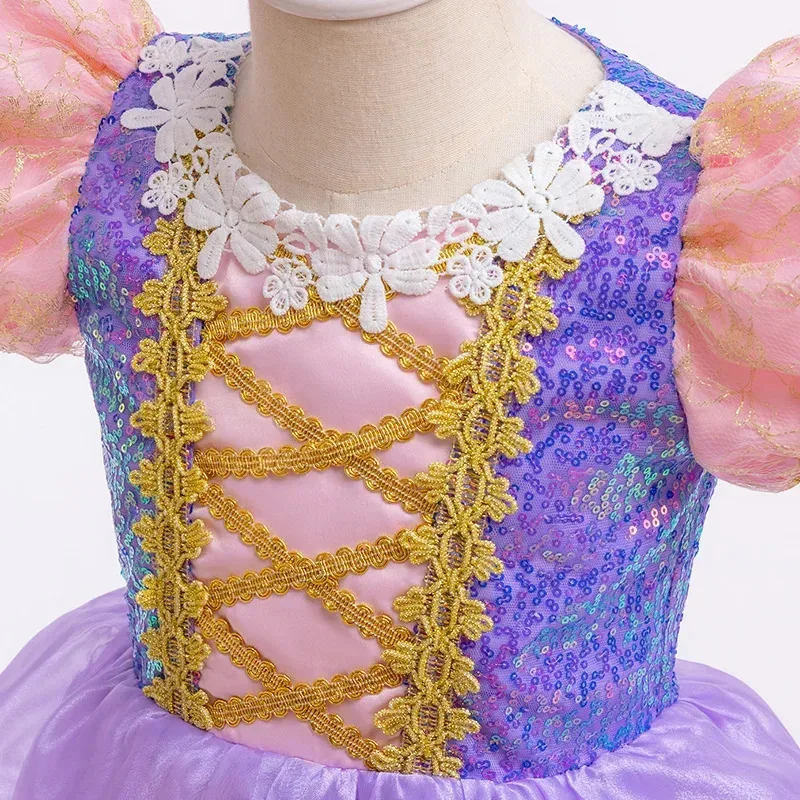 Vestido de Rapunzel para niña, disfraz de princesa de Carnaval para niños, vestido de baile con estampado de lujo, vestidos esponjosos degradados con lentejuelas de encaje